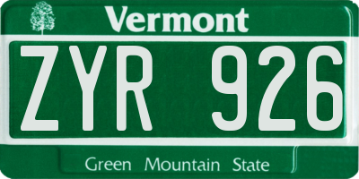 VT license plate ZYR926