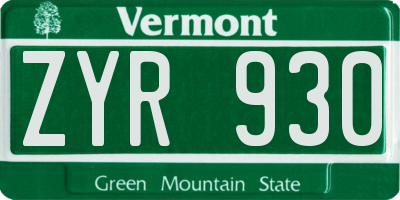 VT license plate ZYR930