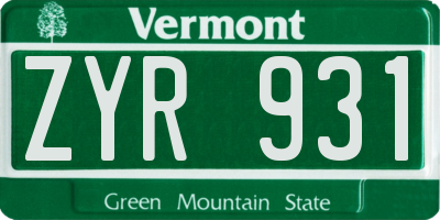 VT license plate ZYR931
