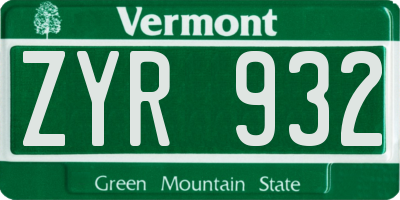 VT license plate ZYR932
