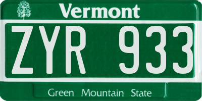 VT license plate ZYR933