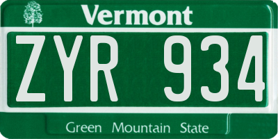 VT license plate ZYR934