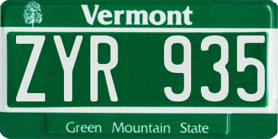VT license plate ZYR935