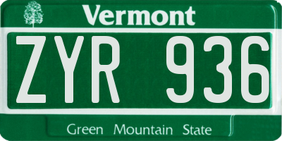 VT license plate ZYR936