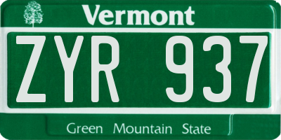 VT license plate ZYR937
