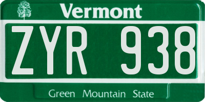 VT license plate ZYR938