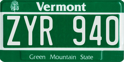 VT license plate ZYR940