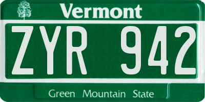 VT license plate ZYR942