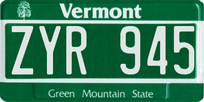 VT license plate ZYR945