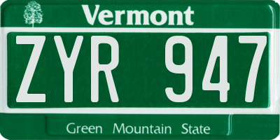 VT license plate ZYR947