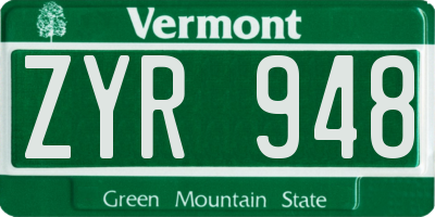 VT license plate ZYR948
