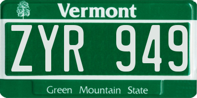 VT license plate ZYR949