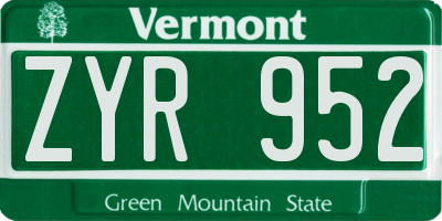 VT license plate ZYR952