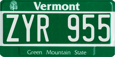 VT license plate ZYR955