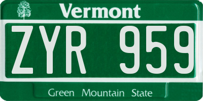 VT license plate ZYR959