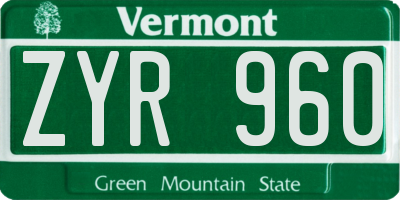 VT license plate ZYR960