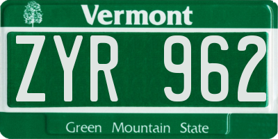 VT license plate ZYR962