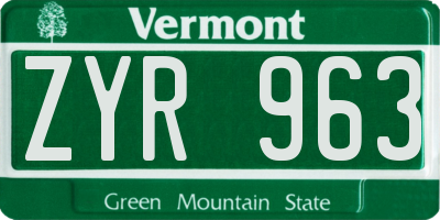 VT license plate ZYR963