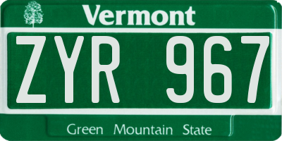 VT license plate ZYR967