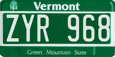 VT license plate ZYR968