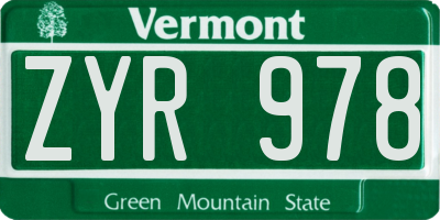 VT license plate ZYR978