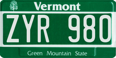 VT license plate ZYR980