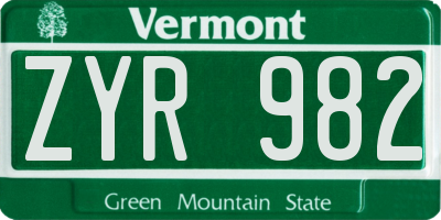 VT license plate ZYR982