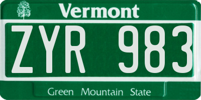 VT license plate ZYR983