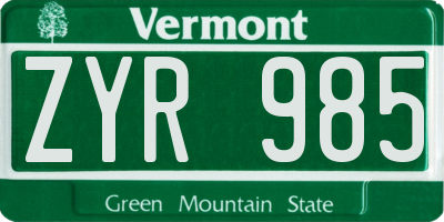 VT license plate ZYR985