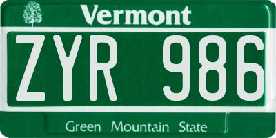 VT license plate ZYR986