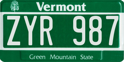 VT license plate ZYR987