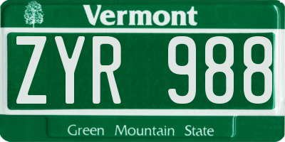 VT license plate ZYR988