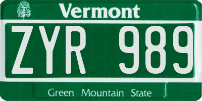 VT license plate ZYR989