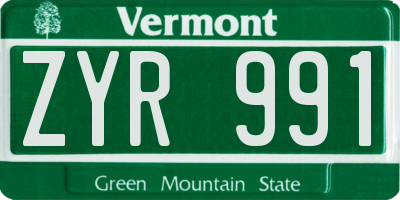 VT license plate ZYR991