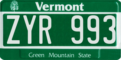 VT license plate ZYR993