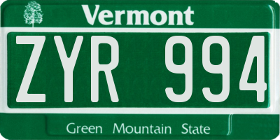 VT license plate ZYR994