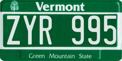 VT license plate ZYR995
