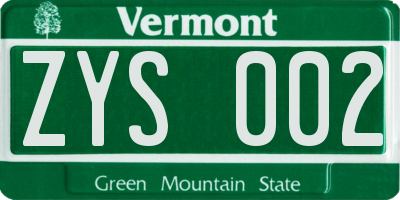VT license plate ZYS002