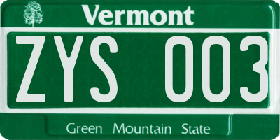 VT license plate ZYS003