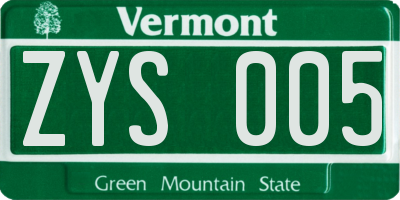 VT license plate ZYS005