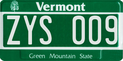 VT license plate ZYS009