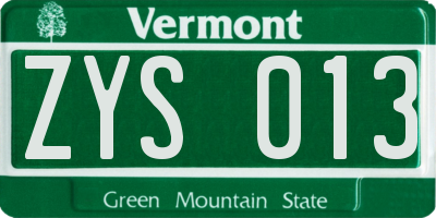 VT license plate ZYS013