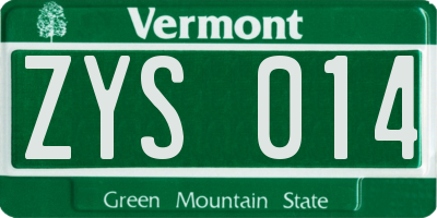 VT license plate ZYS014