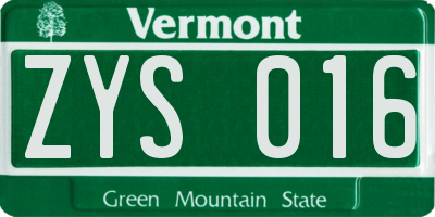 VT license plate ZYS016