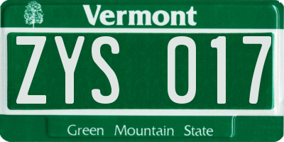 VT license plate ZYS017