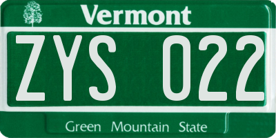 VT license plate ZYS022