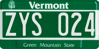 VT license plate ZYS024