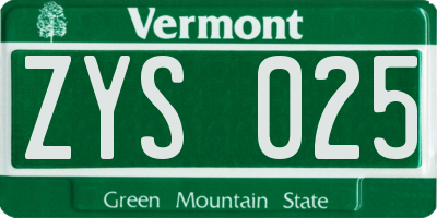 VT license plate ZYS025