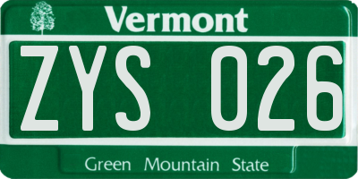 VT license plate ZYS026