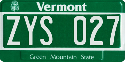 VT license plate ZYS027